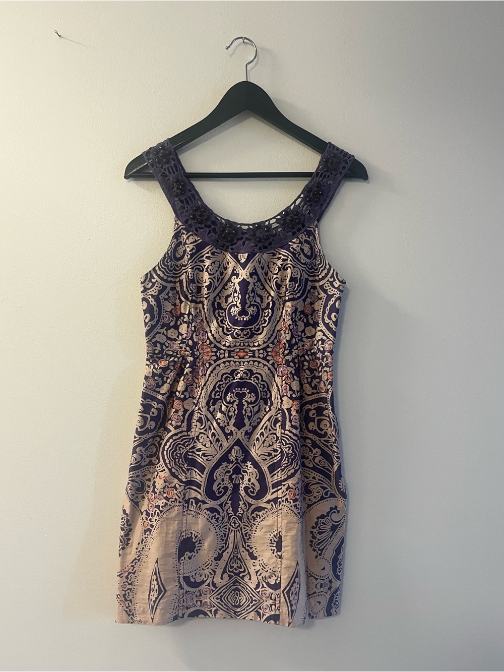 Free People Purple Paisley Mini Dress with Crochet Trim